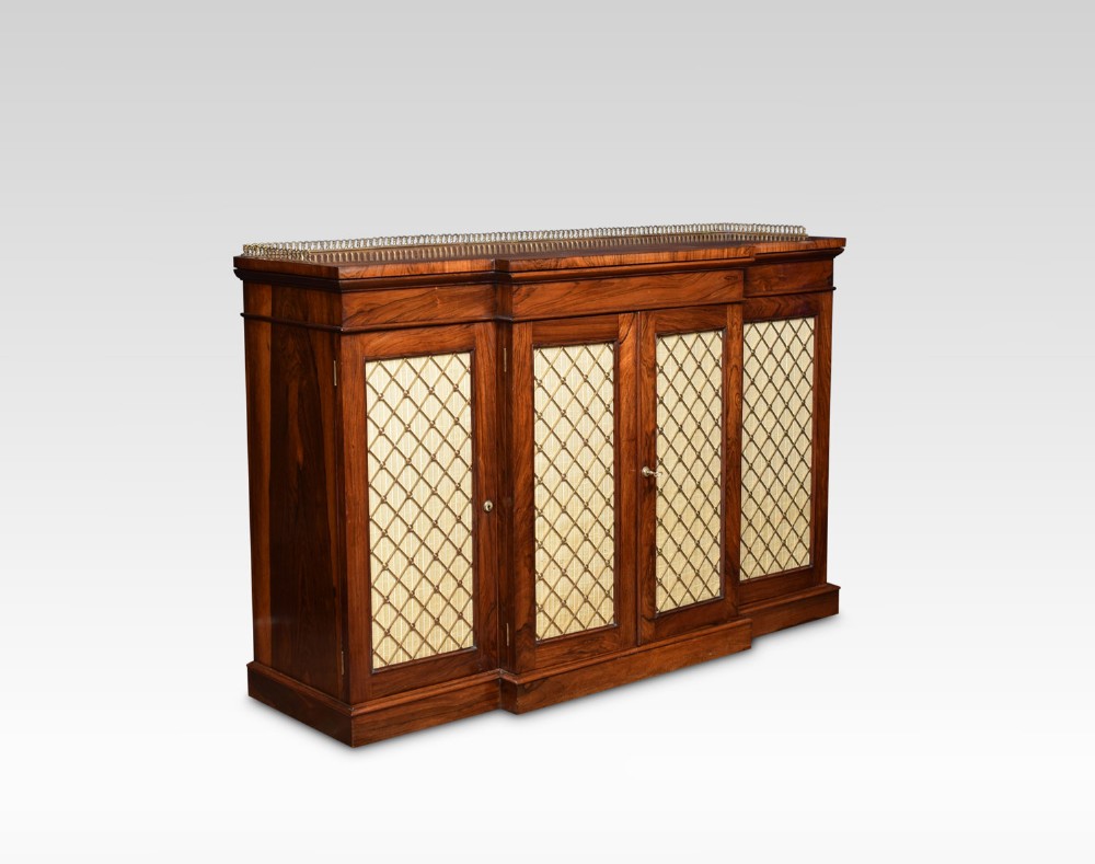 Impressive George IV Rosewood Breakfront side cabinet with the original gilt brass gallery