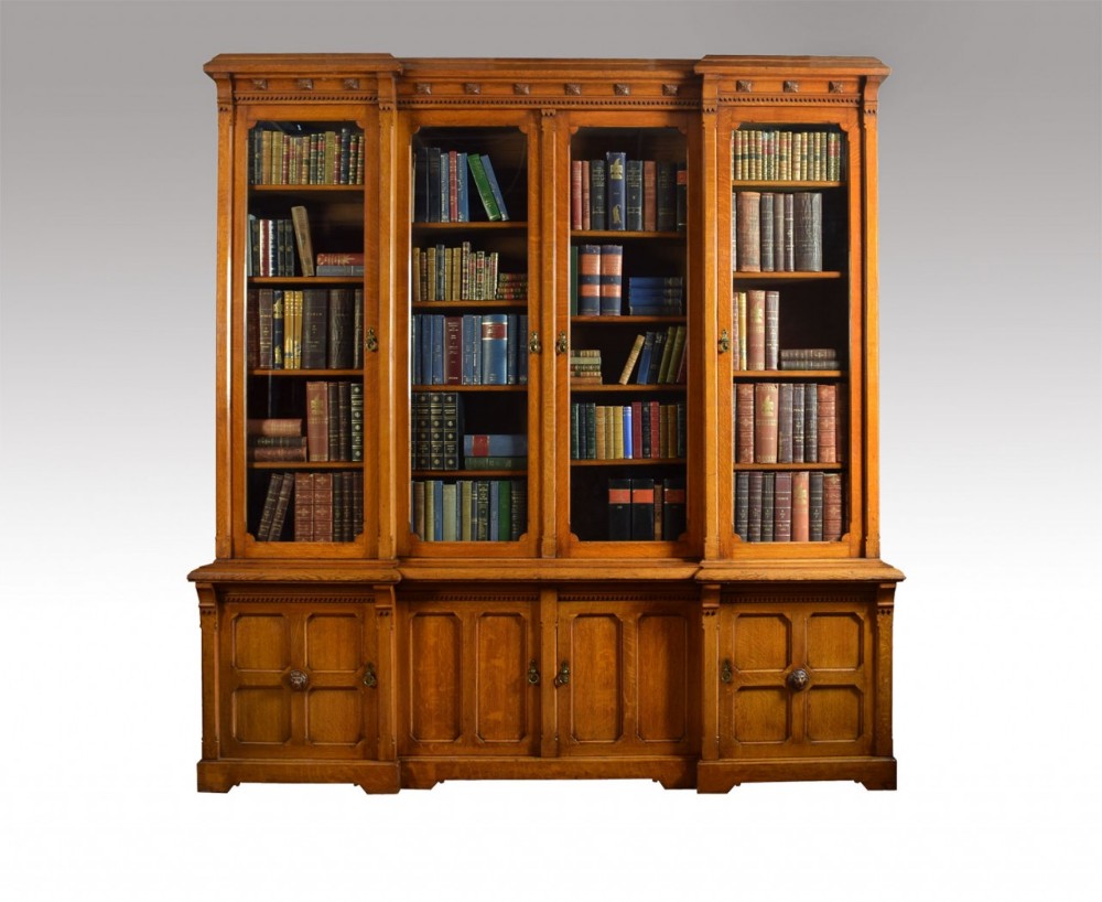 Large oak four door bookcase