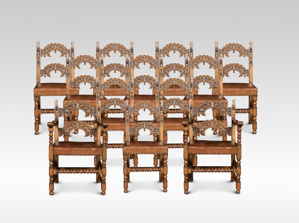 Set of twelve oak framed dining chairs