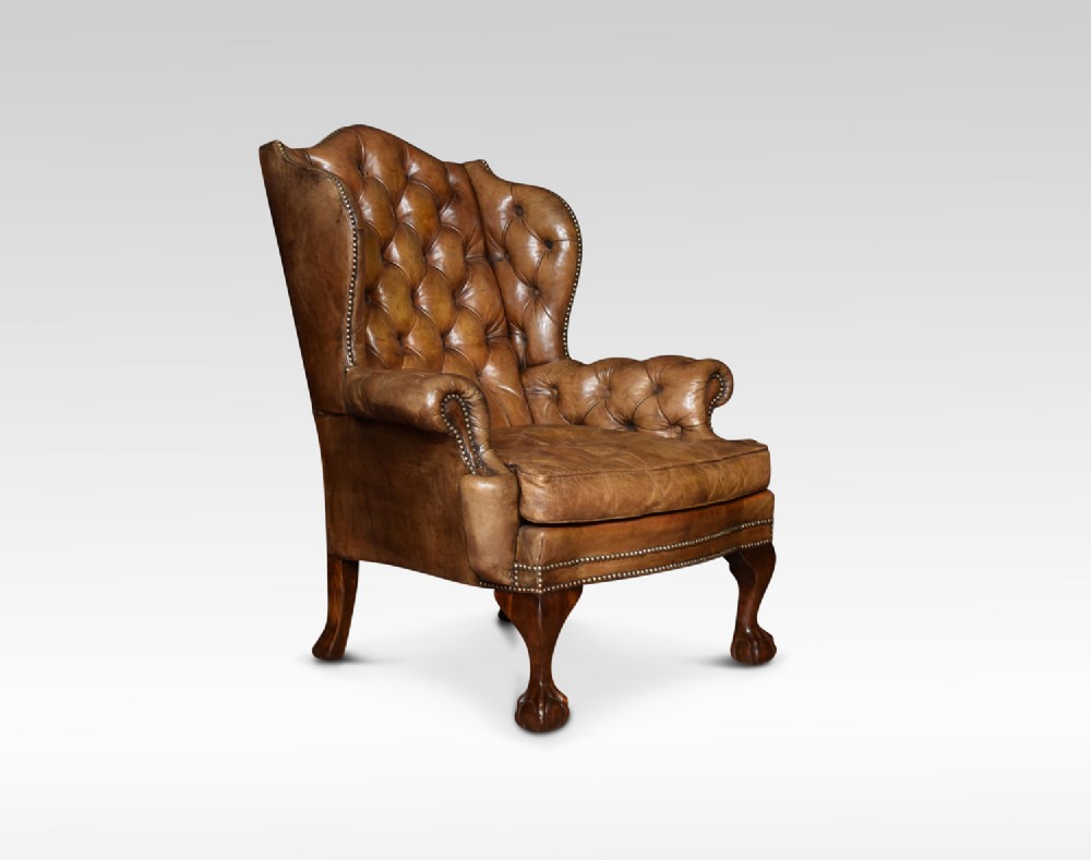 Georgian style leather wingback armchair
