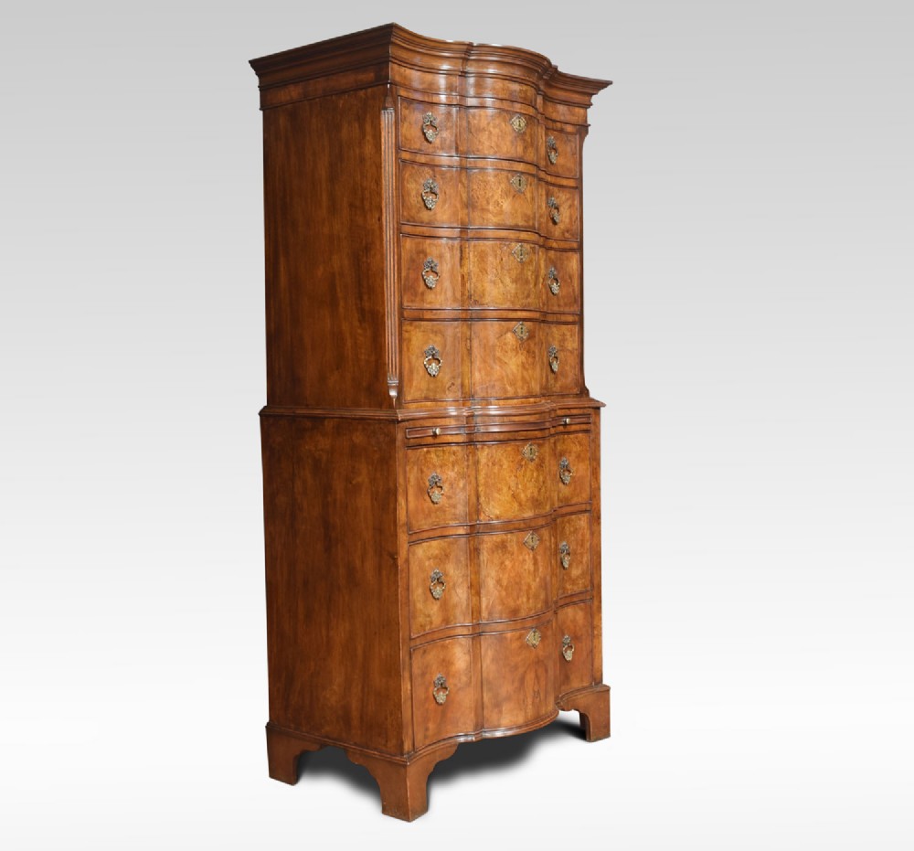 Georgian style figured walnut chest on chest