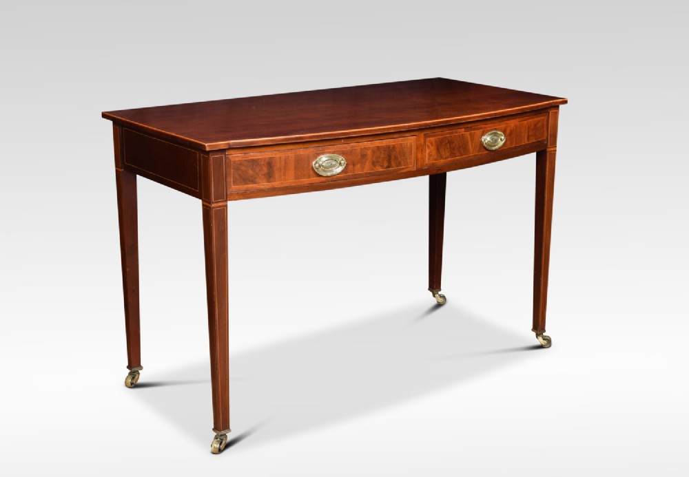Sheraton revival mahogany two drawer bow front serving table