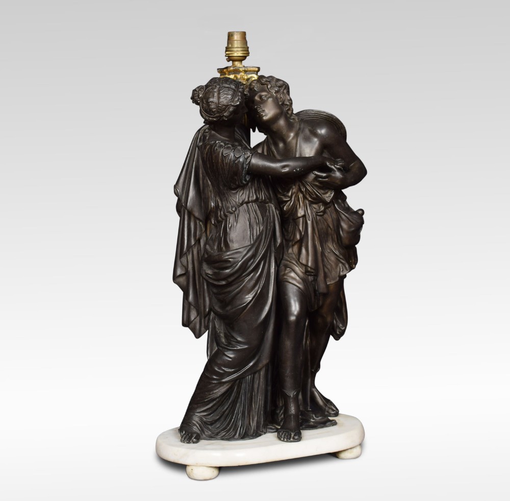 Spelter lamp of two figures embracing