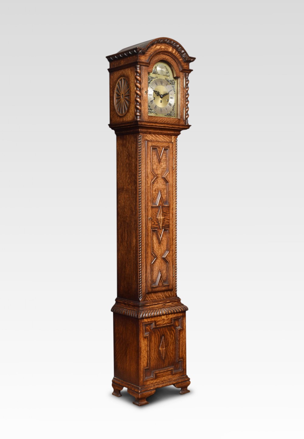 Oak cased grandmother clock