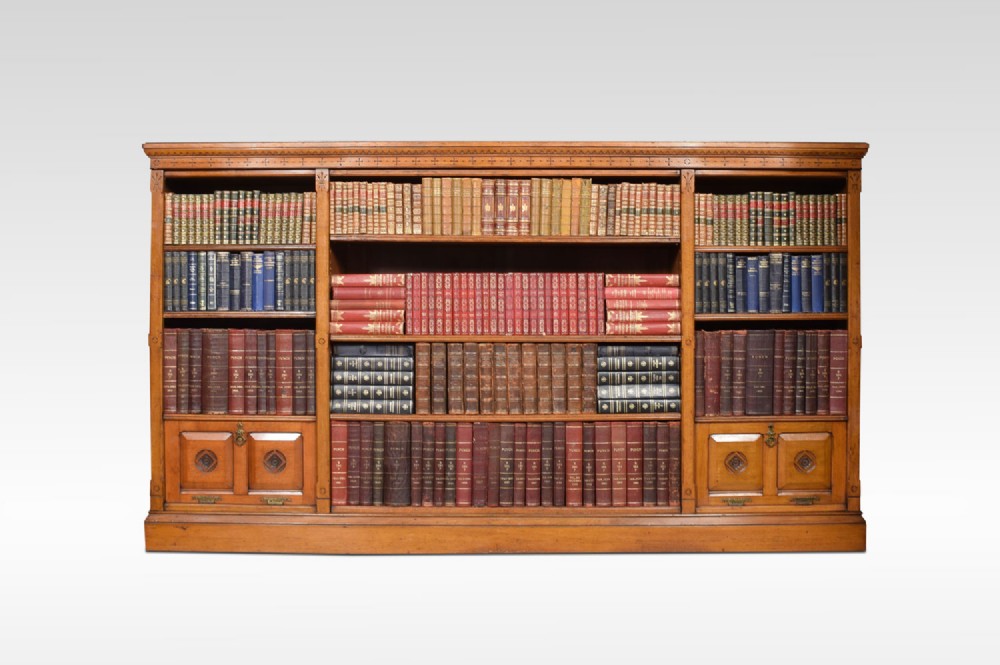 Reformed Gothic golden oak open bookcase