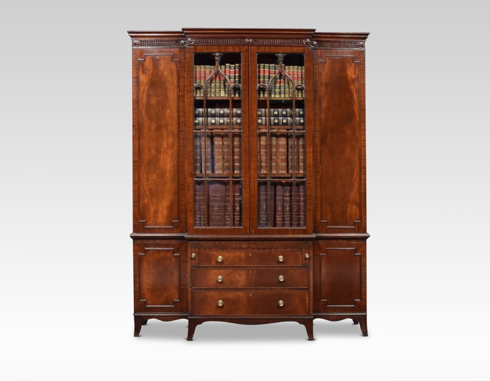 Mahogany four door breakfront bookcase of small proportions
