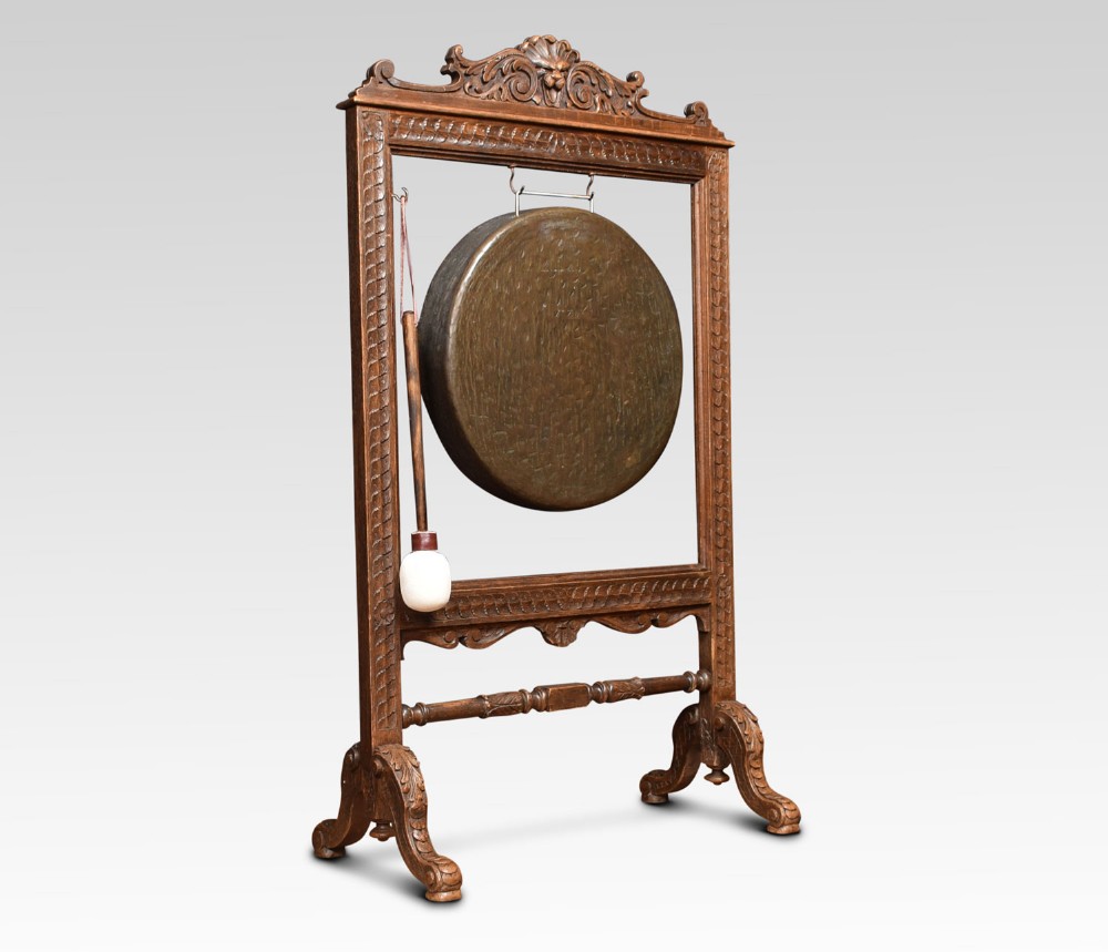 Late 19th Century carved oak framed dinner gong