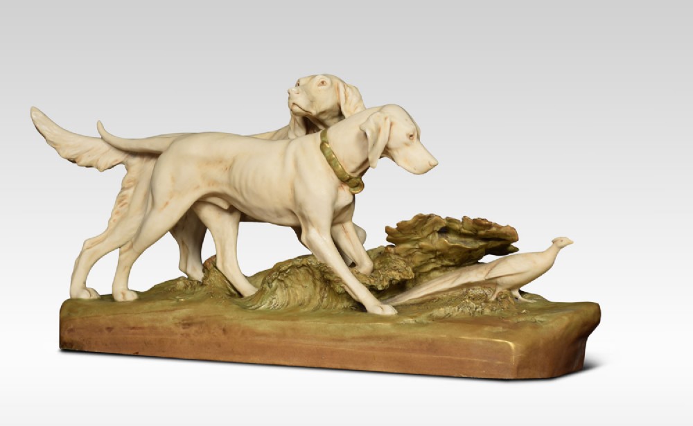 Royal Dux Figure of two dogs hunting a pheasant