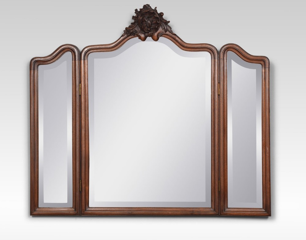 Walnut framed triptych wall mirror