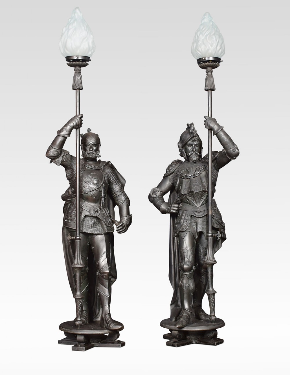 Substantial pair of 19th century cast iron figures of knights