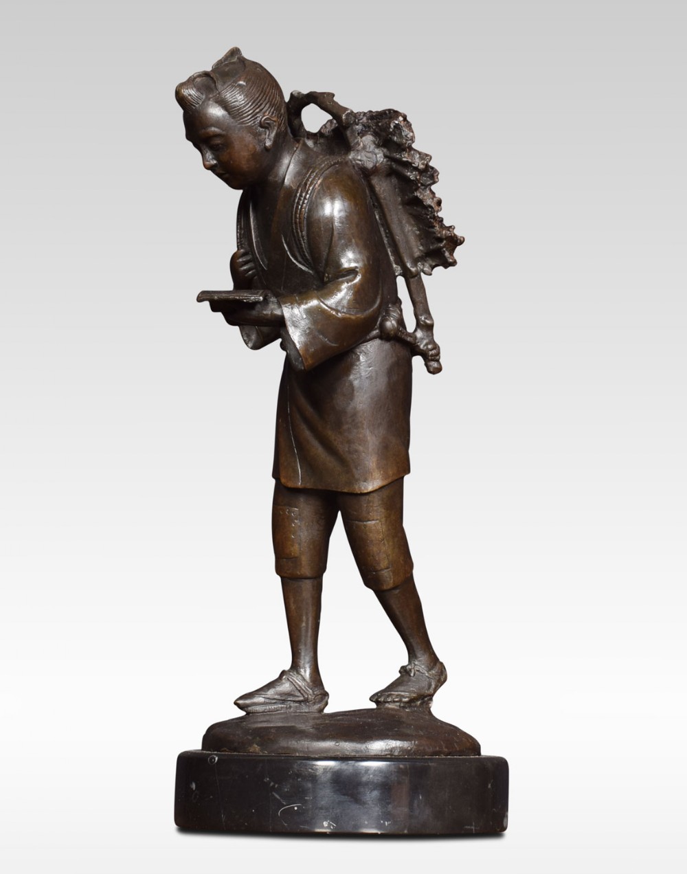 Japanese Meiji Bronze Sculpture of a Woodcutter Reading