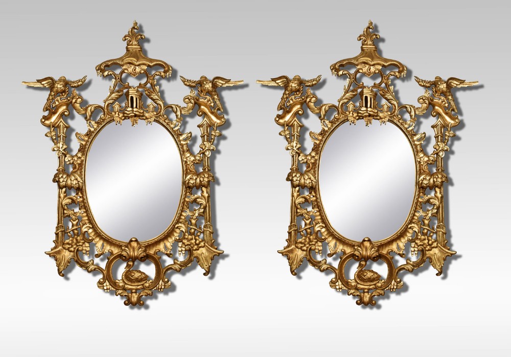 Pair of substantial Chinese Chippendale style Giltwood Mirrors