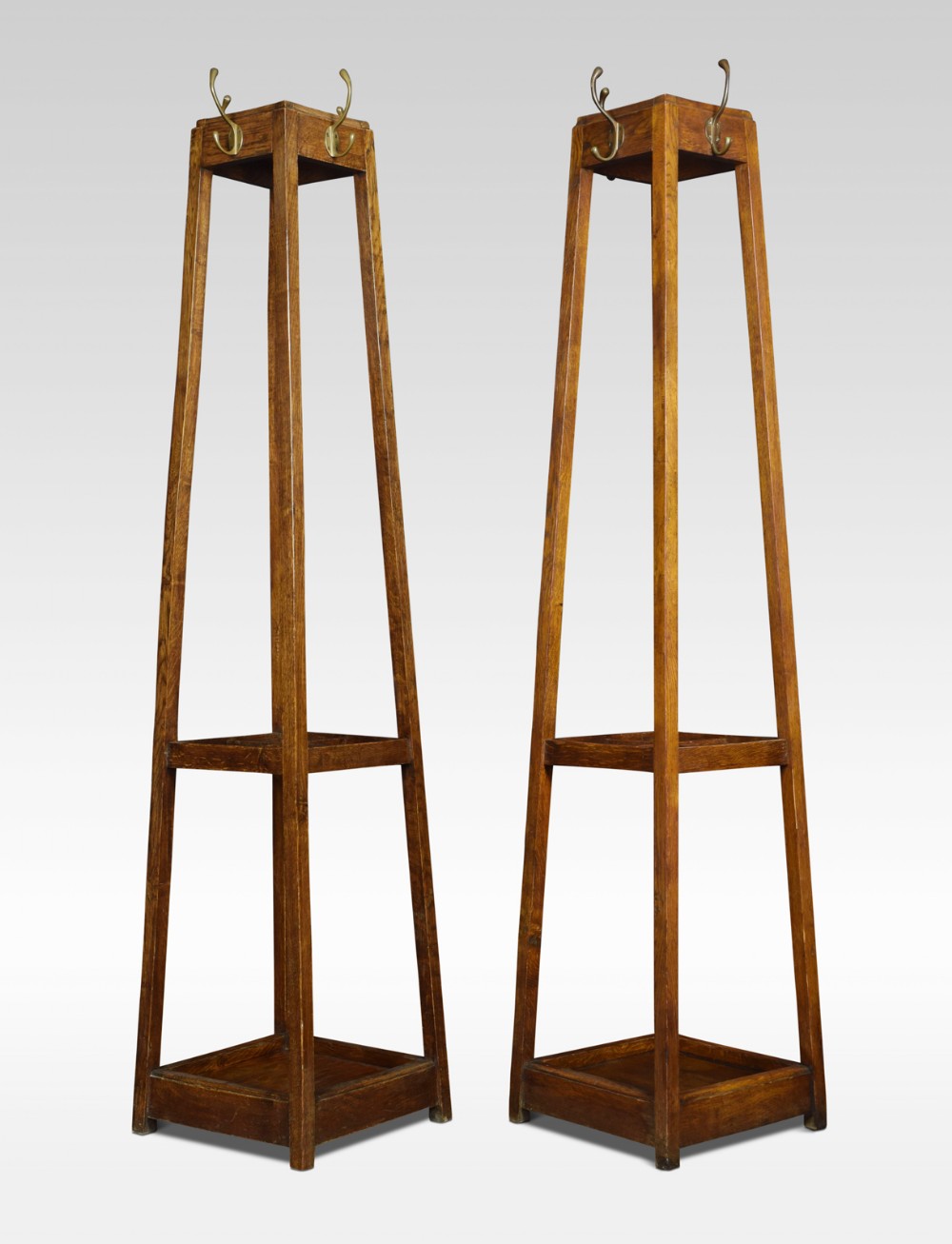 Pair of oak hat and coat stand