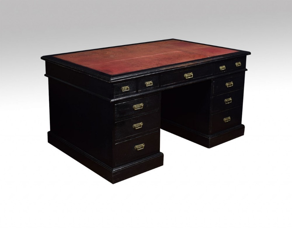 19th century ebonised partners pedestal desk
