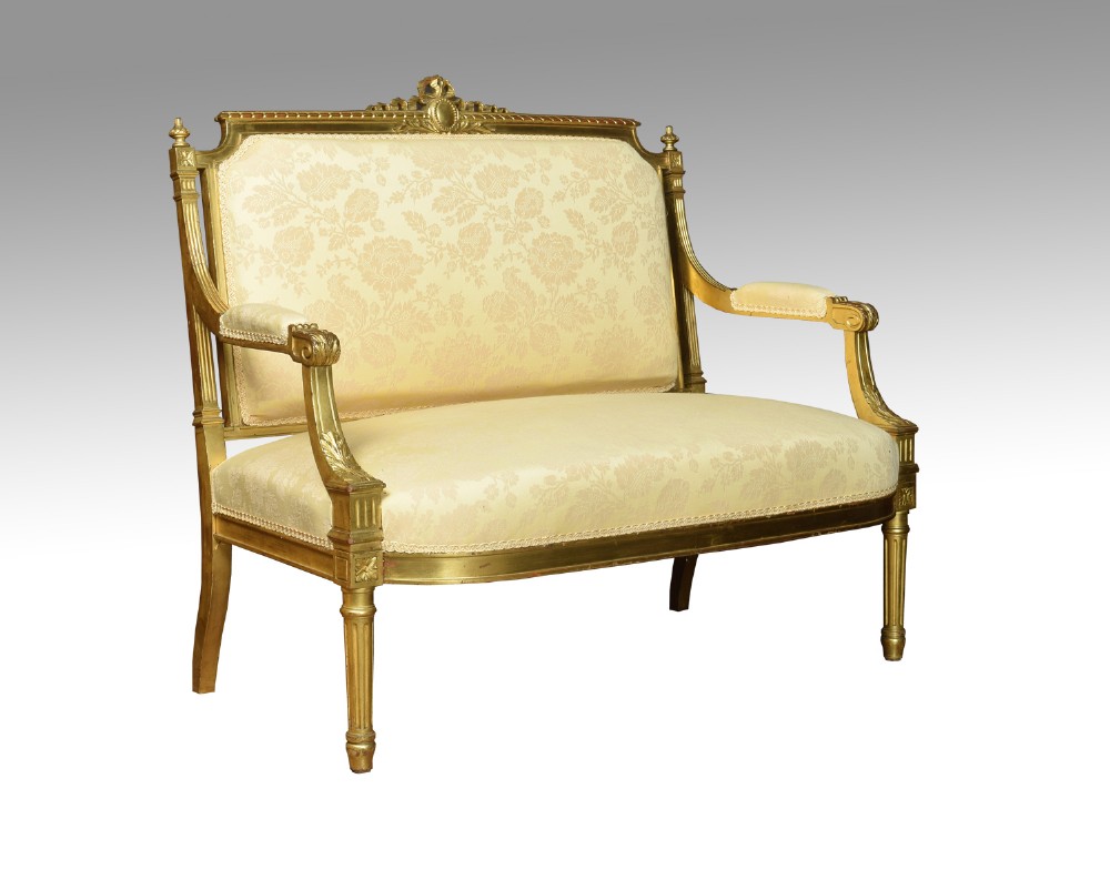 French Louis XVI style giltwood two seater settee