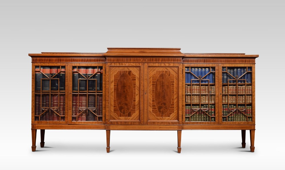 Mahogany breakfront inlaid glazed bookcase