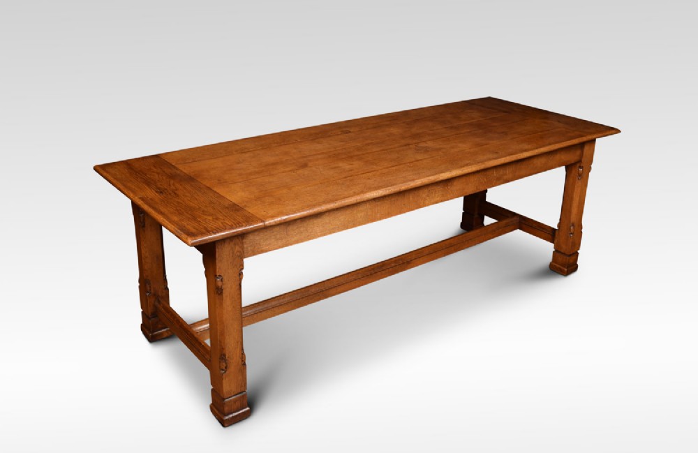 Gothic revival oak plank top refectory table in the manner of A. W. N. Pugin