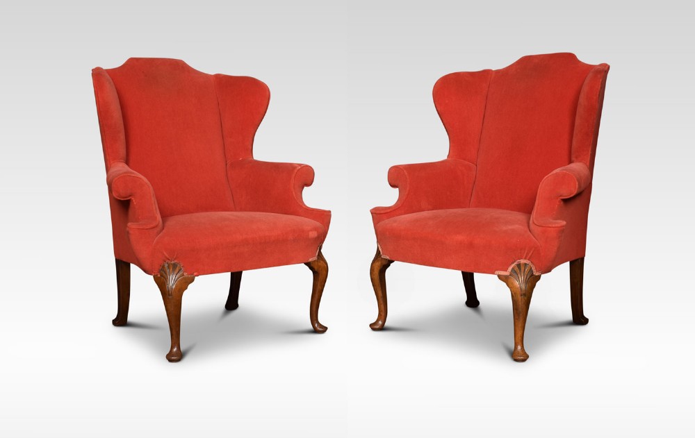 Pair of George I style wing armchairs