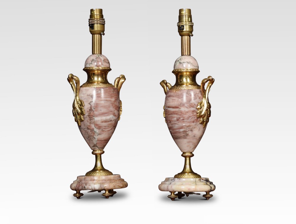 Variegated marble and gilt mounted table lamps