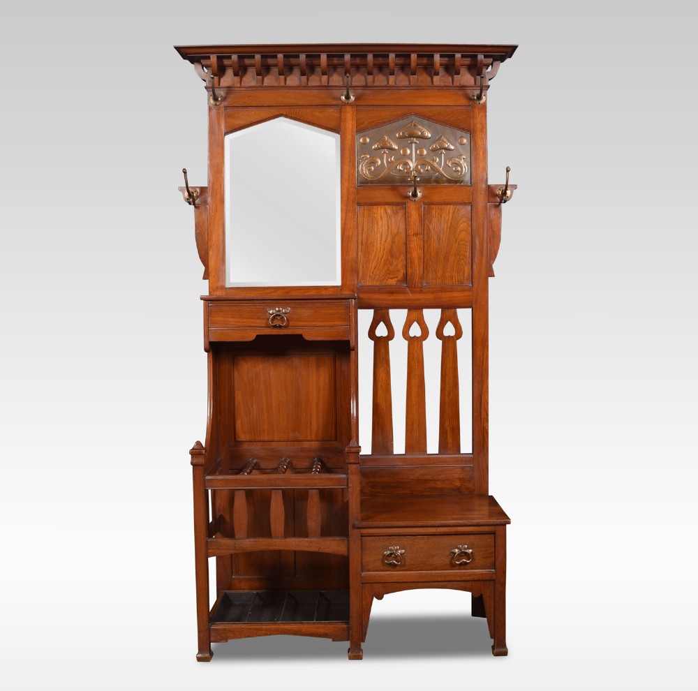Shapland and Petter Arts and Crafts Glasgow School walnut hall stand