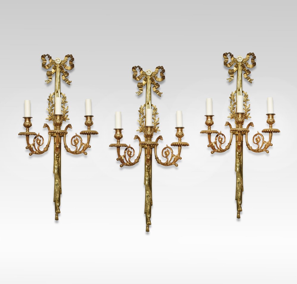 Set of Three 19th Century Ormolu Three-Branch Wall lights