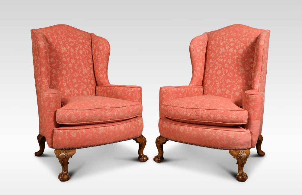 Pair of Georgian style wingback armchairs