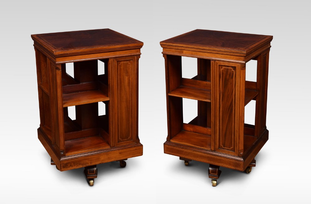 Pair of Edwardian inlaid revolving bookcases