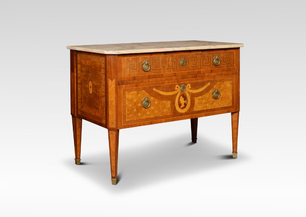 French marble top and marquetry commode
