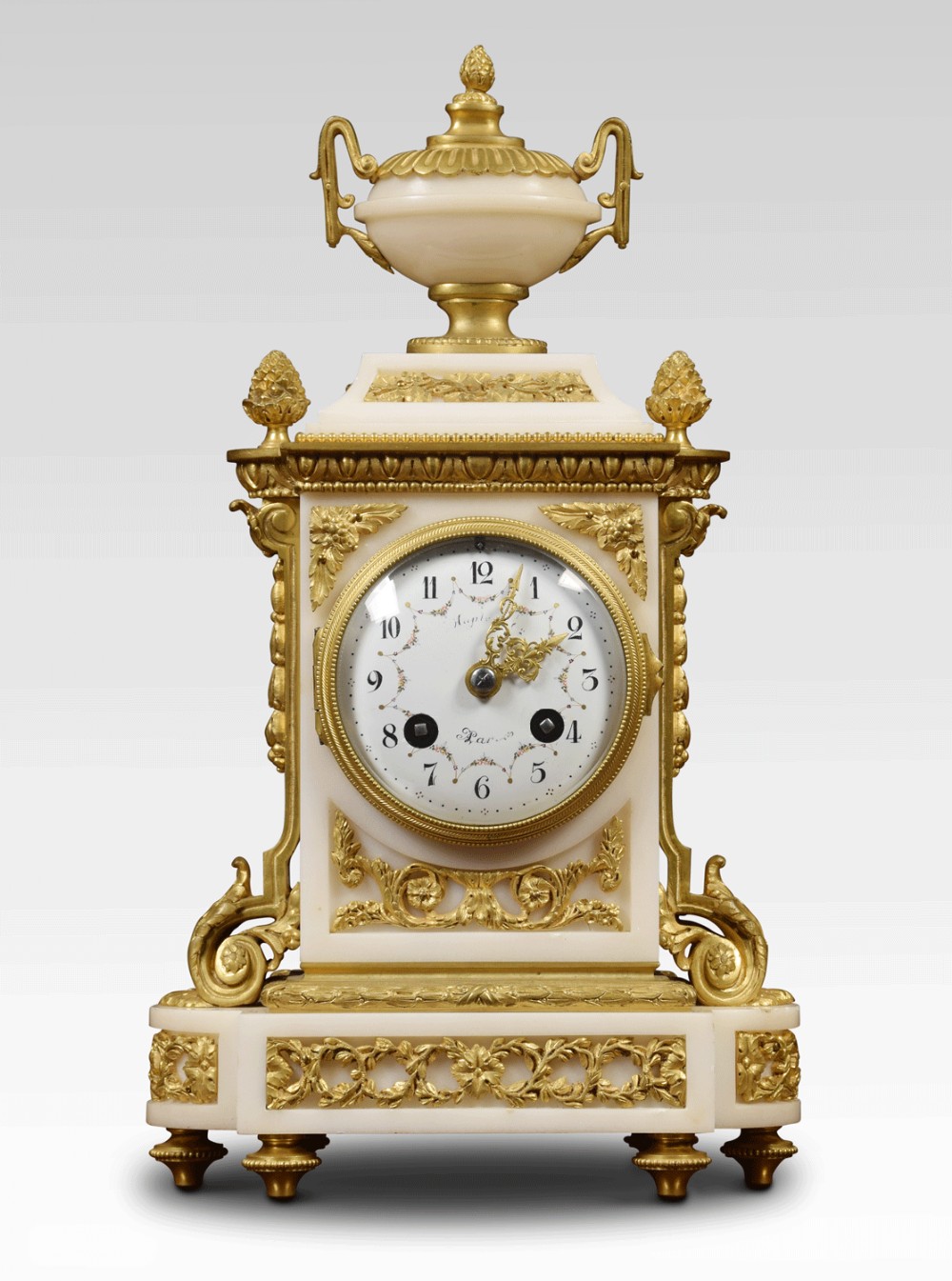 19th century French ormolu and white marble mantel clock