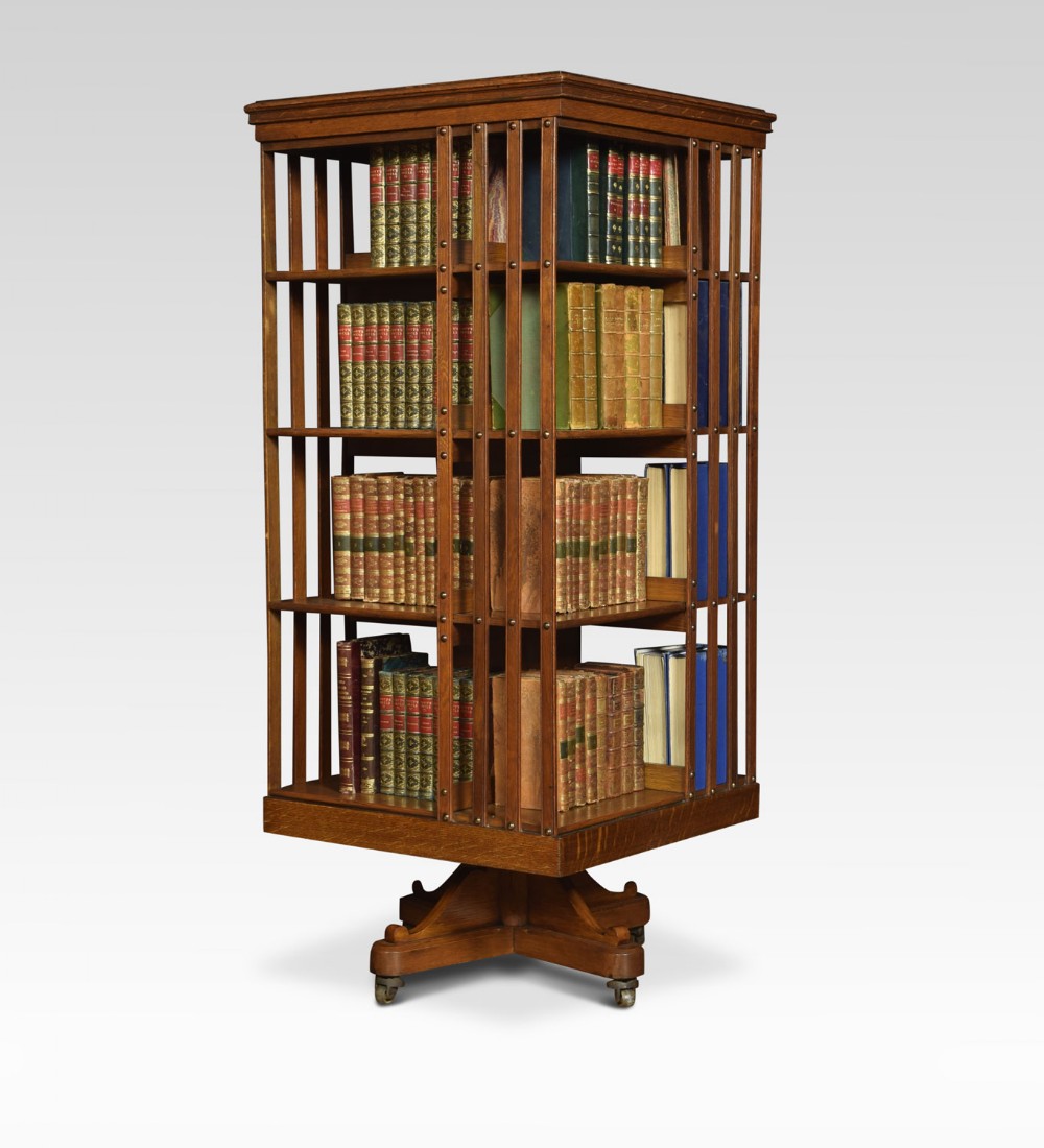 Large oak revolving bookcase