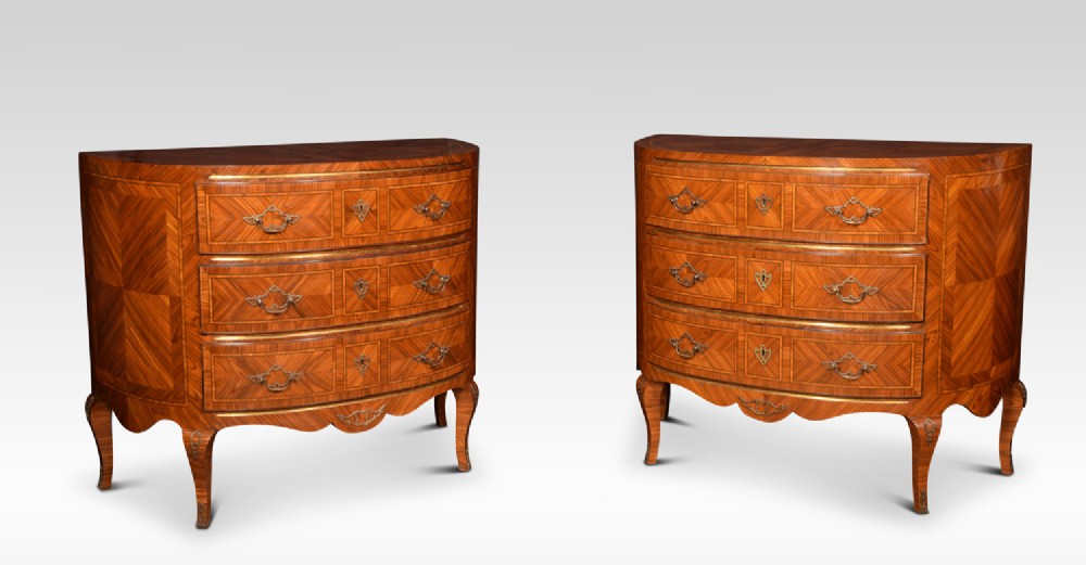 Pair of kingwood demi lune commodes