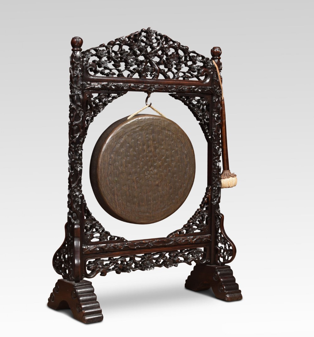 Chinese gong on carved hardwood stand