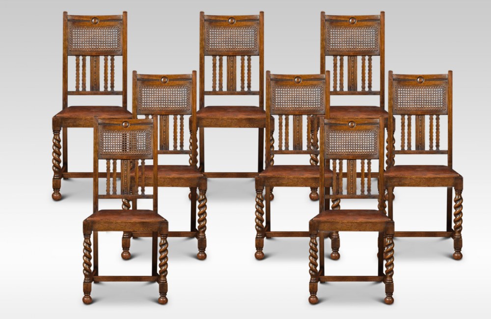 Set of eight oak high back dining chairs