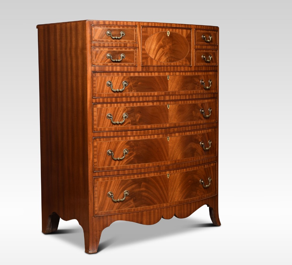 Regency style mahogany bow fronted chest of draws