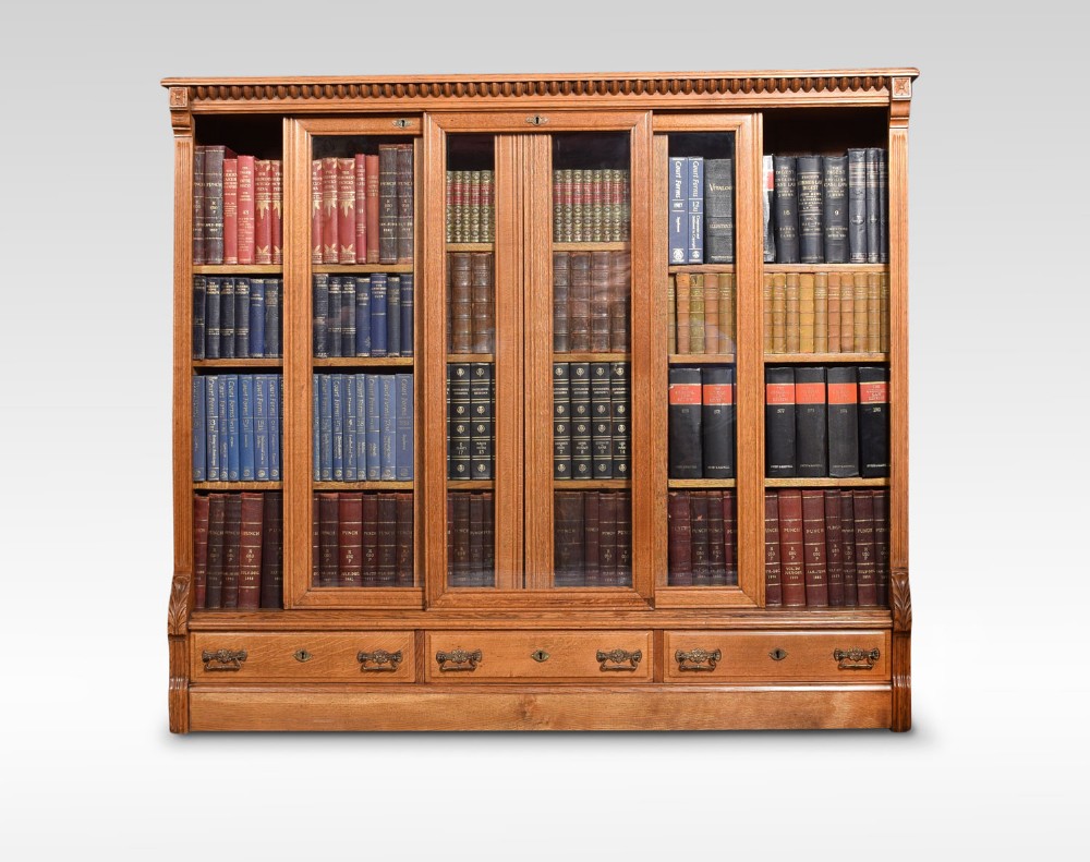 Late 19th Century large oak glazed bookcase