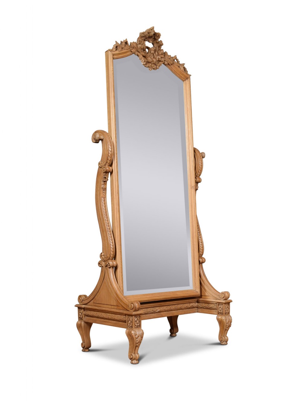 Louis XVI Style blonde oak cheval mirror