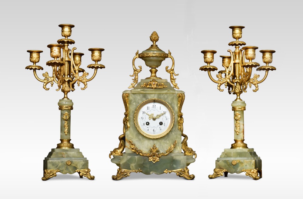 19th century French onyx and gilt metal clock set