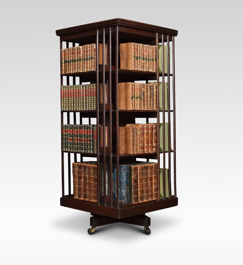 Large oak revolving bookcase