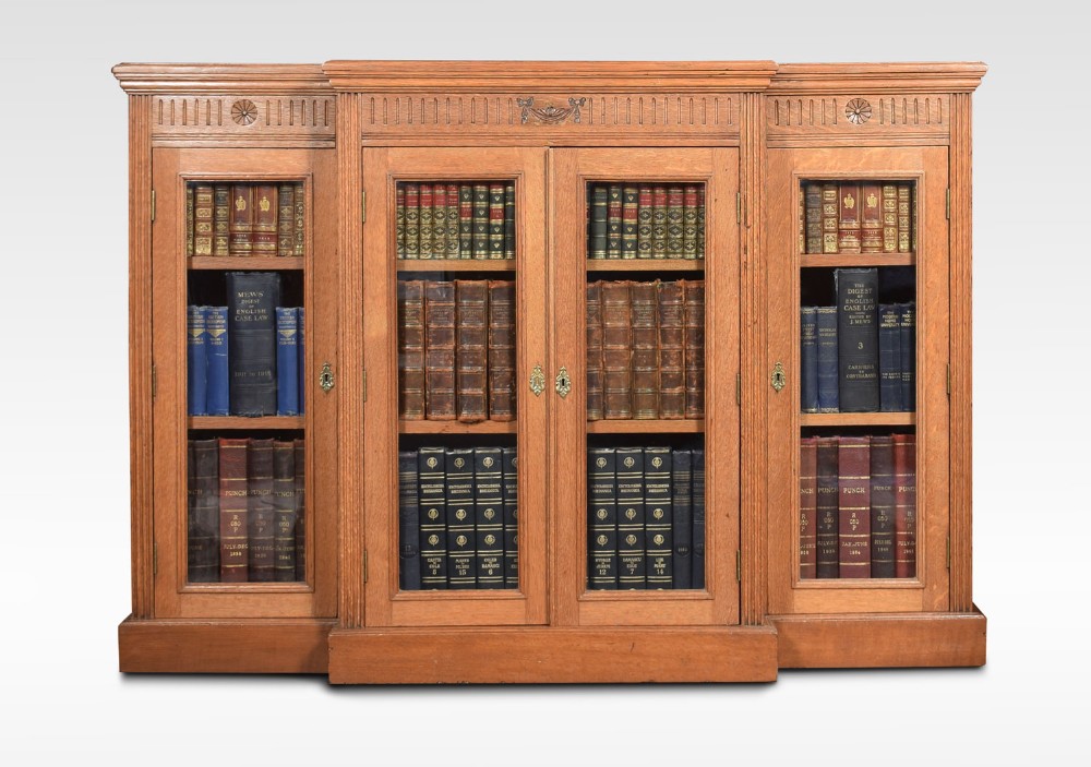 Light oak dwarf breakfront bookcase