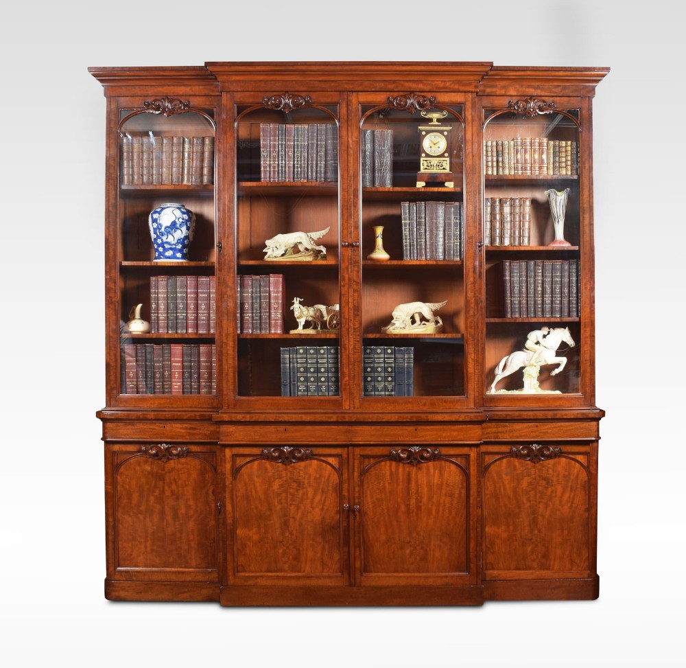 Early Victorian mahogany library breakfront secretaire bookcase