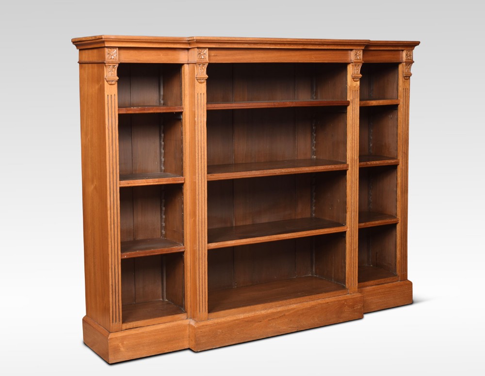 walnut breakfront open bookcase