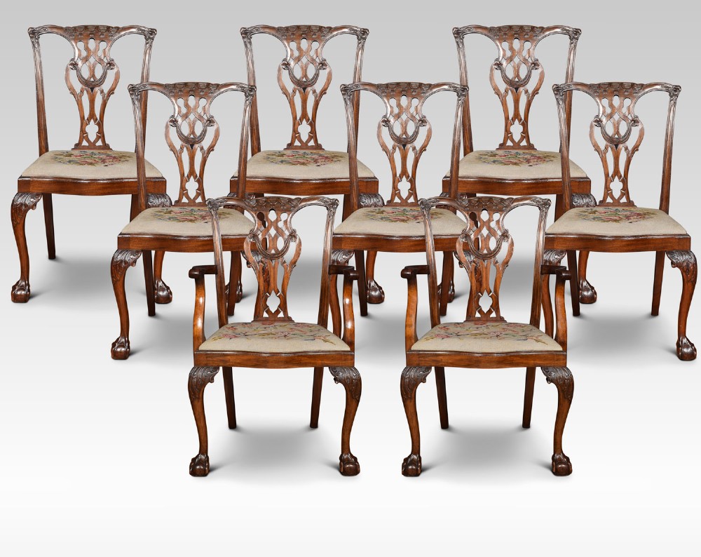 Set of eight Chippendale style dining chairs