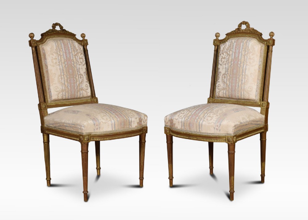 Pair of French Louis XVI style giltwood side chairs