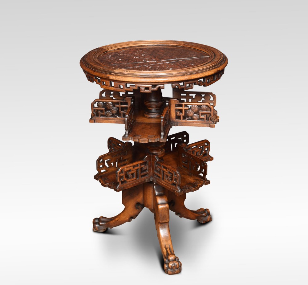 Chinese hardwood and marble revolving book table