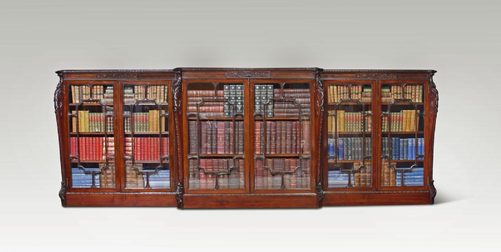 Mahogany breakfront library bookcase