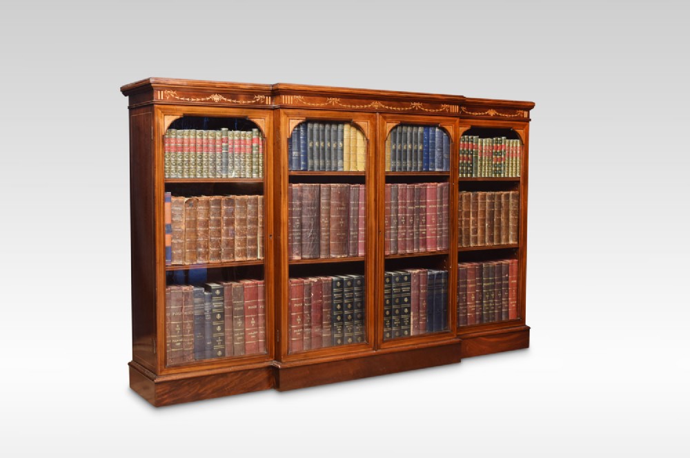 Mahogany inlaid breakfront bookcase