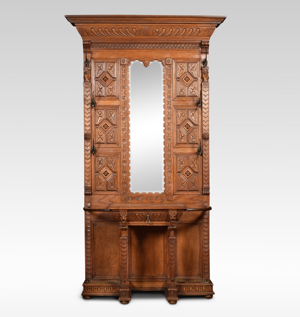 19th century carved oak hall stand