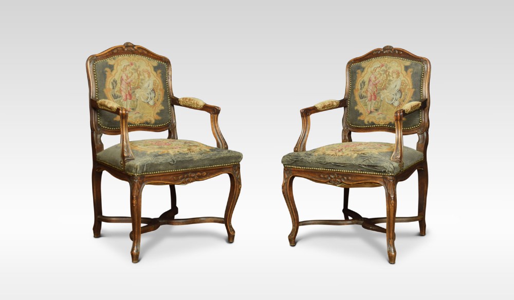 Pair of Regence-Style Fruitwood Fauteuils
