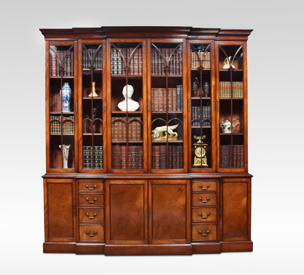 Mahogany double breakfront bookcase