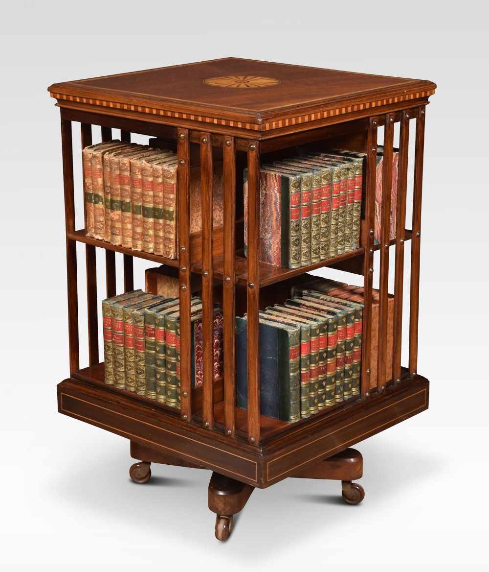 Edwardian mahogany inlaid revolving bookcase by Maple & Co